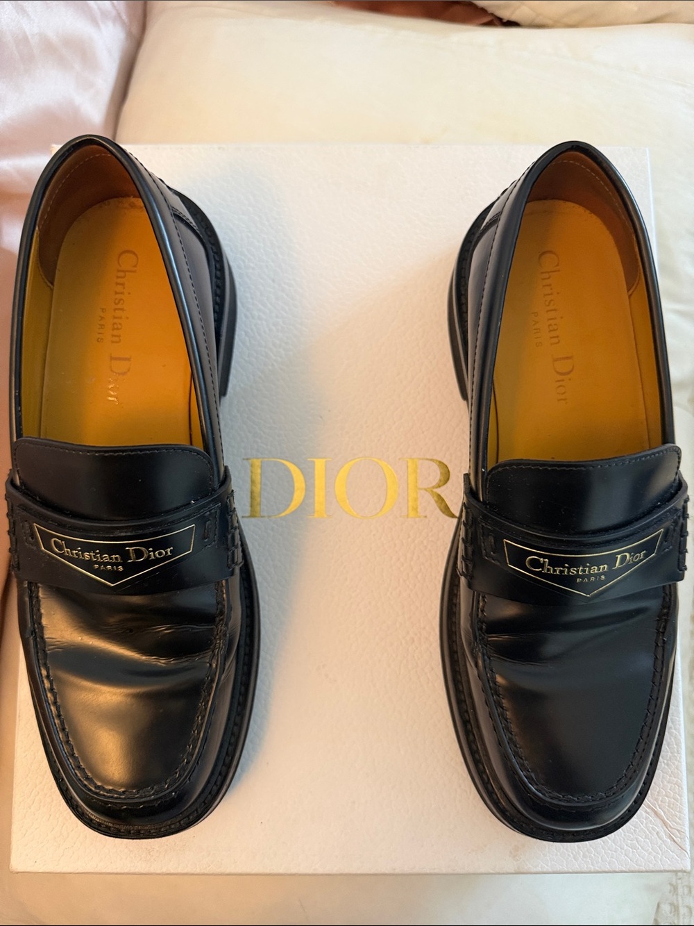 Dior Black Leather Men’s Penny Loafers with Logo Plaque